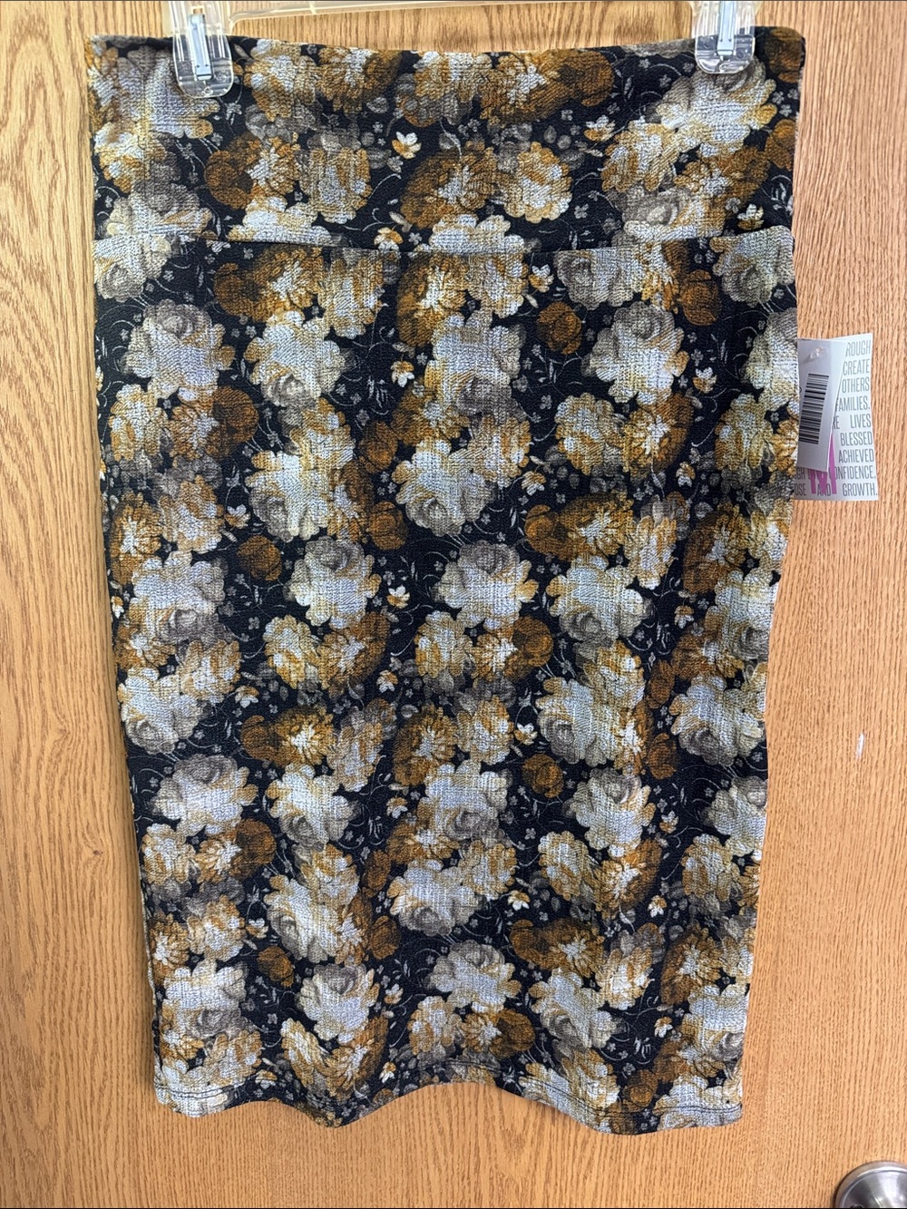 LuLaRoe Black, Gold & Cream Floral Pencil Skirt